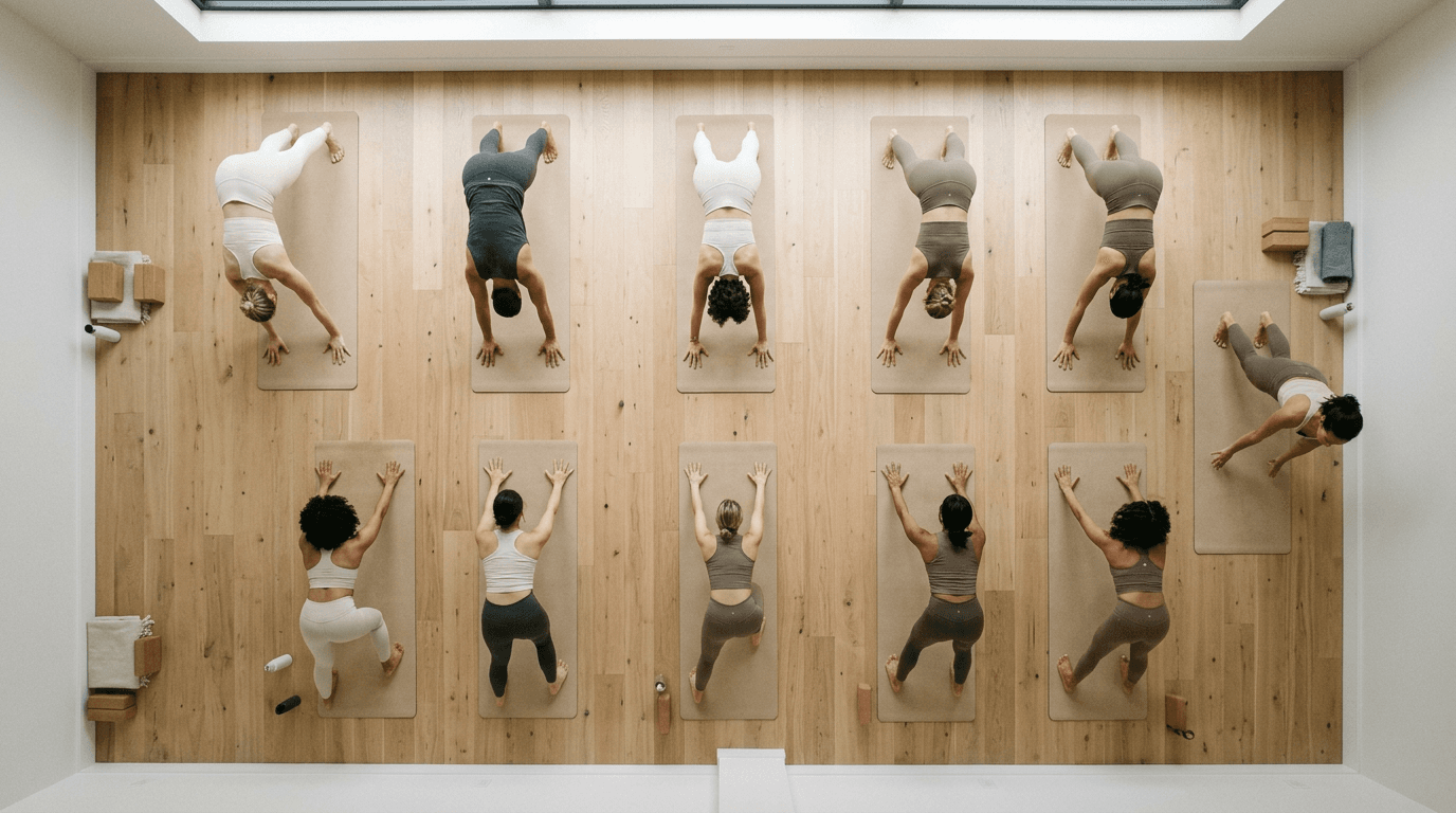 Overhead view of a class in a modern studio